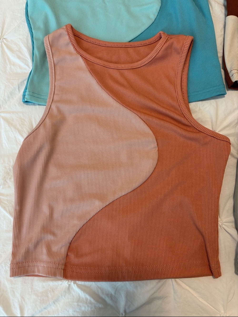 Colorblock Ribbed Tank Bundle - Blue/Teal, Coral, Brown, and Sage - Picture 2 of 11